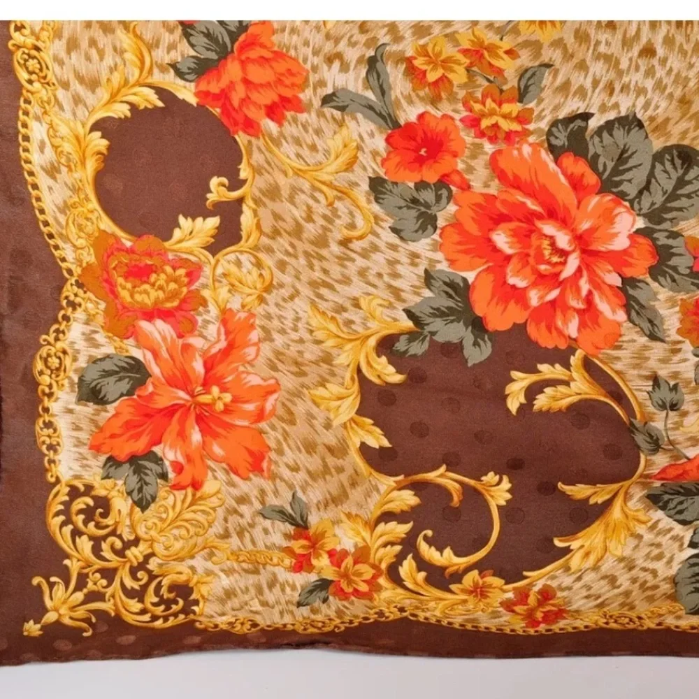 Christian Dior Flower Multicolor Scarf Silk 100% Used Authentic with tag 34 X 34